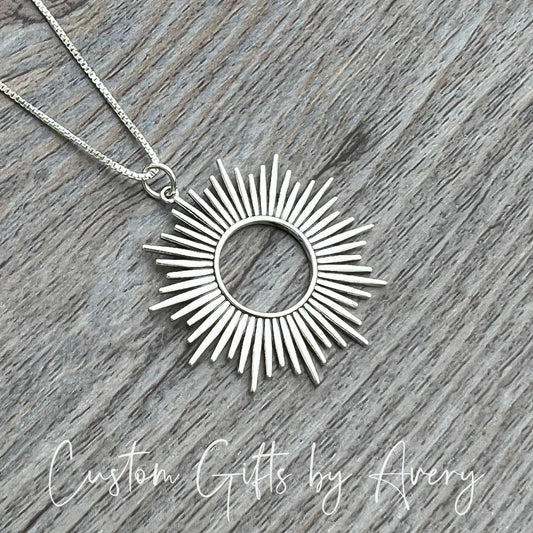Large Sterling Silver Sun Burst Necklace