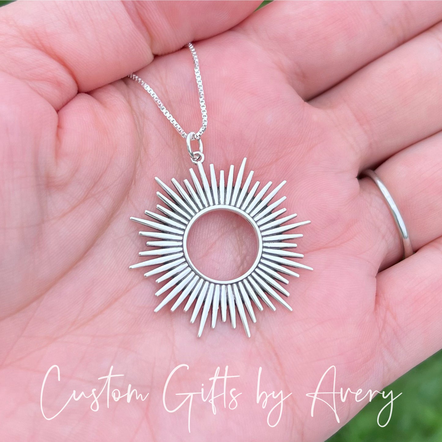 Large Sterling Silver Sun Burst Necklace