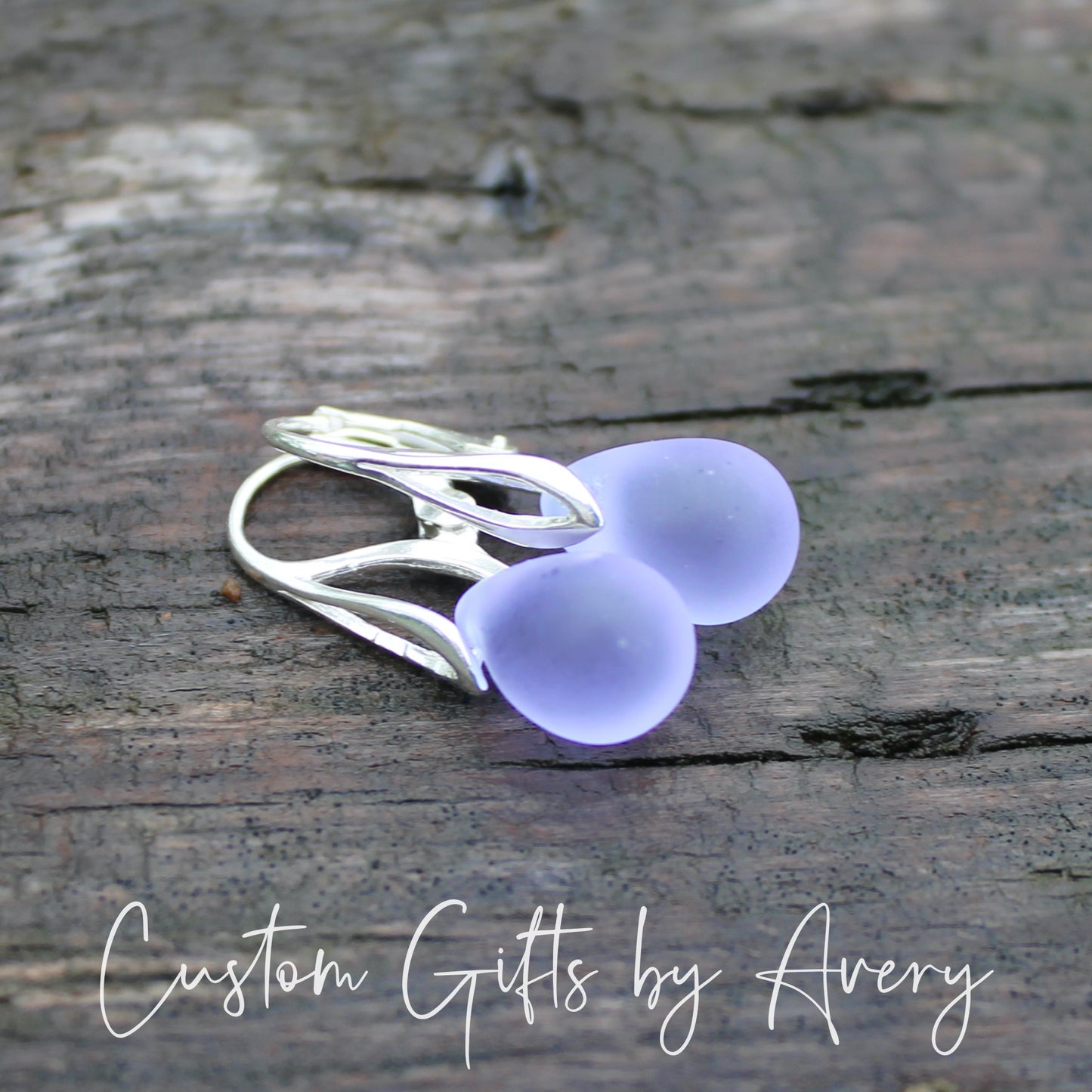 Lavender Cultured Sea Glass & Sterling Silver Teardrop Earrings