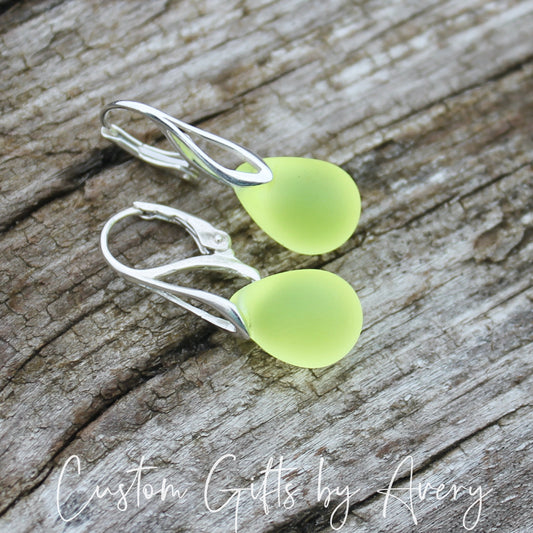 Lemon Yellow Cultured Sea Glass & Sterling Silver Teardrop Earrings