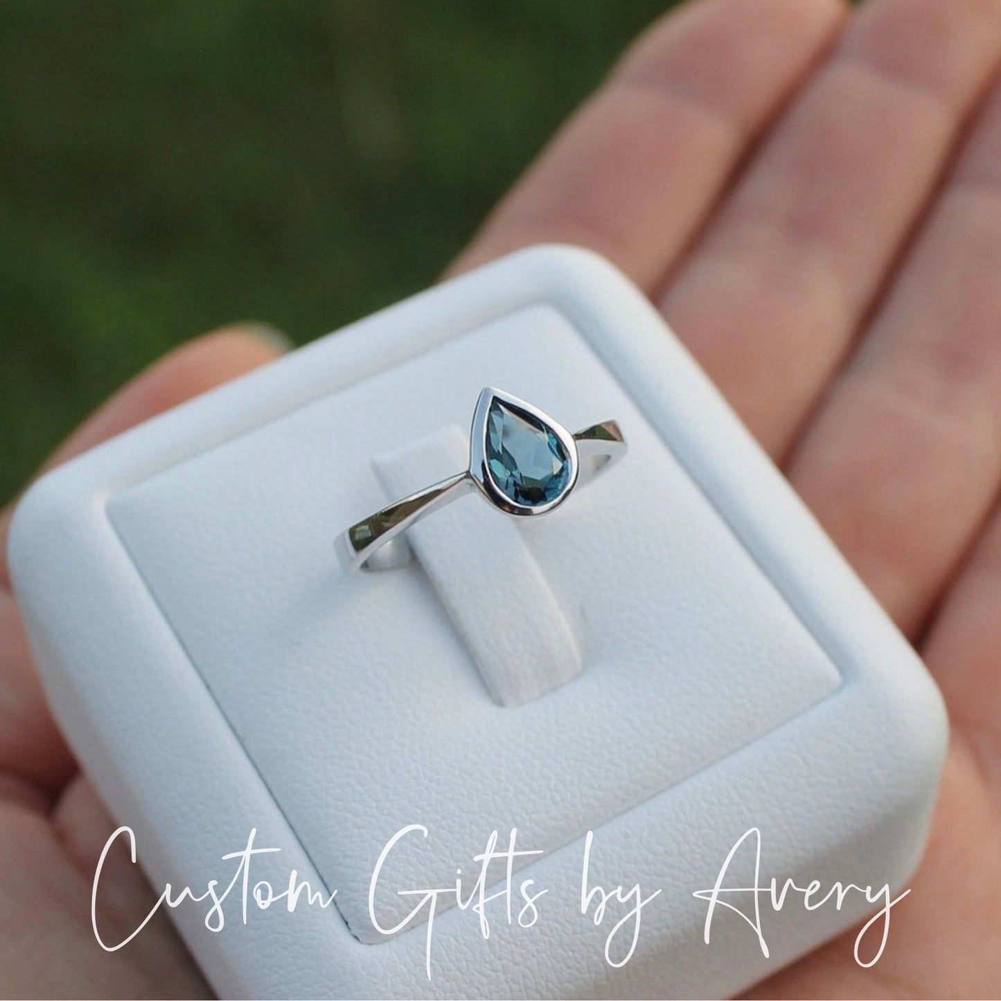 Pear Shaped Sterling Silver & London Blue Topaz Ring