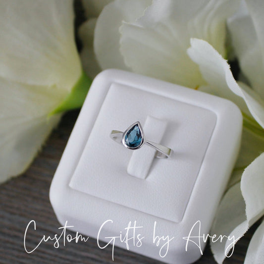 Pear Shaped Sterling Silver & London Blue Topaz Ring