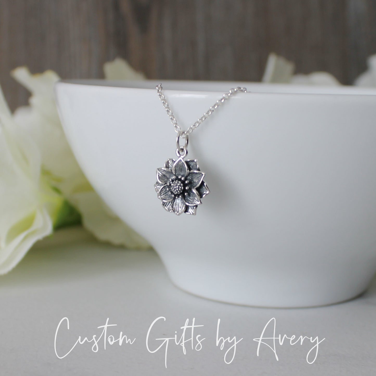 Small Sterling Silver Lotus Blossom Necklace