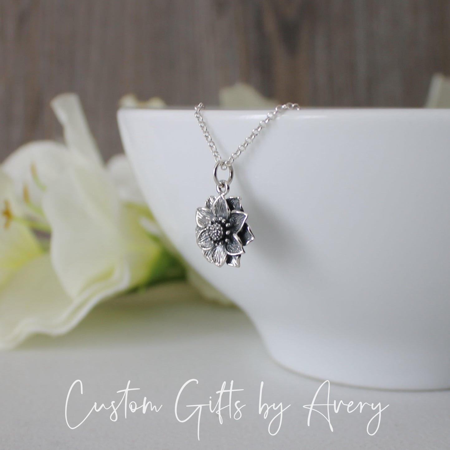 Small Sterling Silver Lotus Blossom Necklace