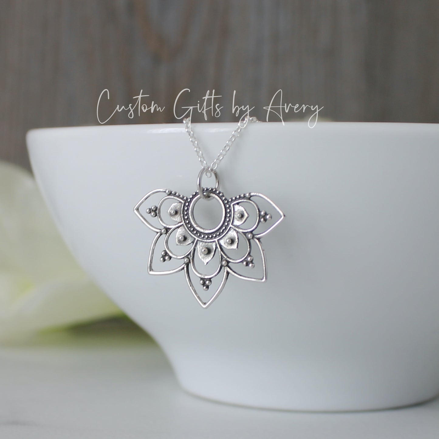 Sterling Silver 1/2 Lotus Mandala Necklace