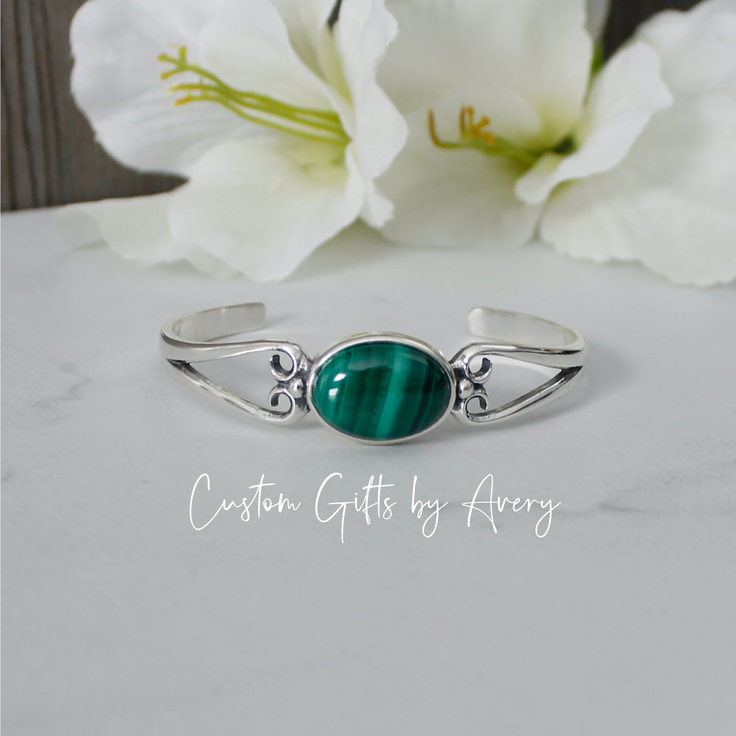 Sterling Silver & Malachite Adjustable Cuff Bracelet