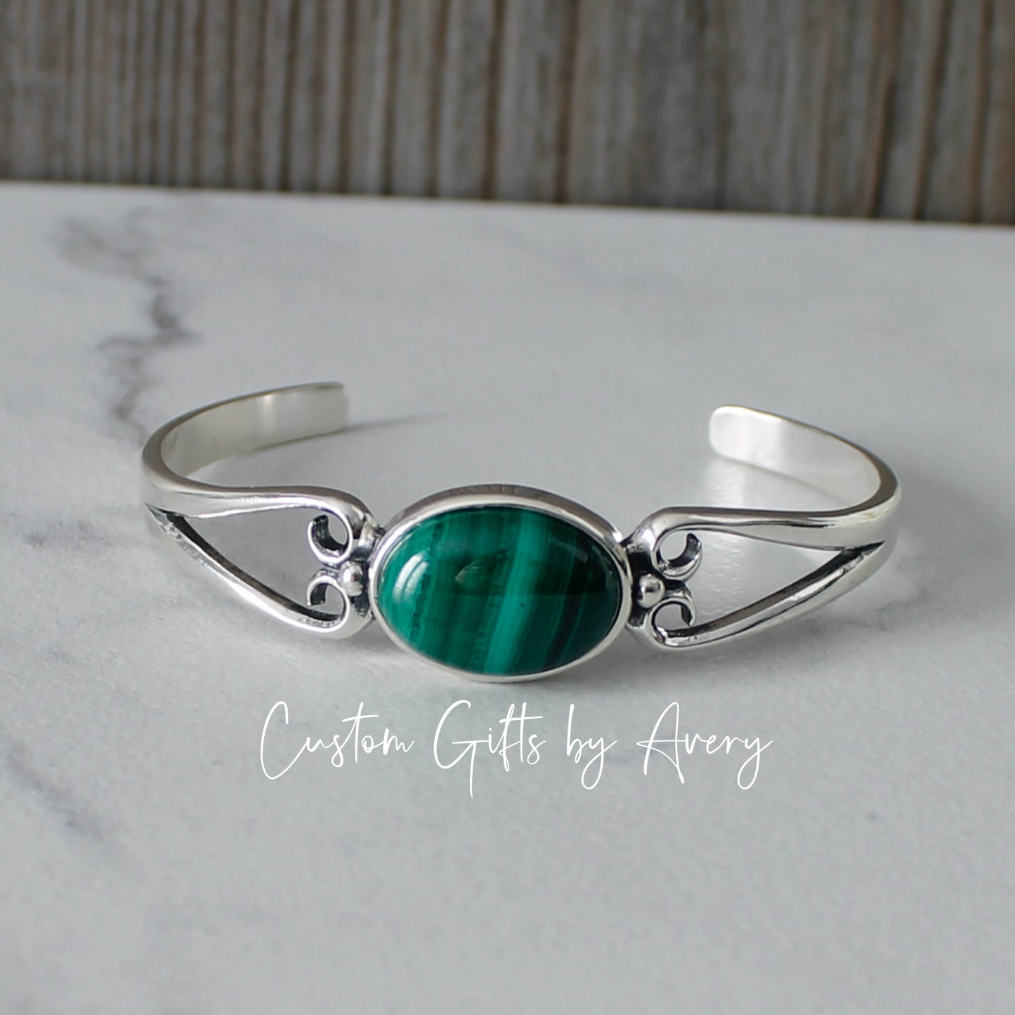 Sterling Silver & Malachite Adjustable Cuff Bracelet