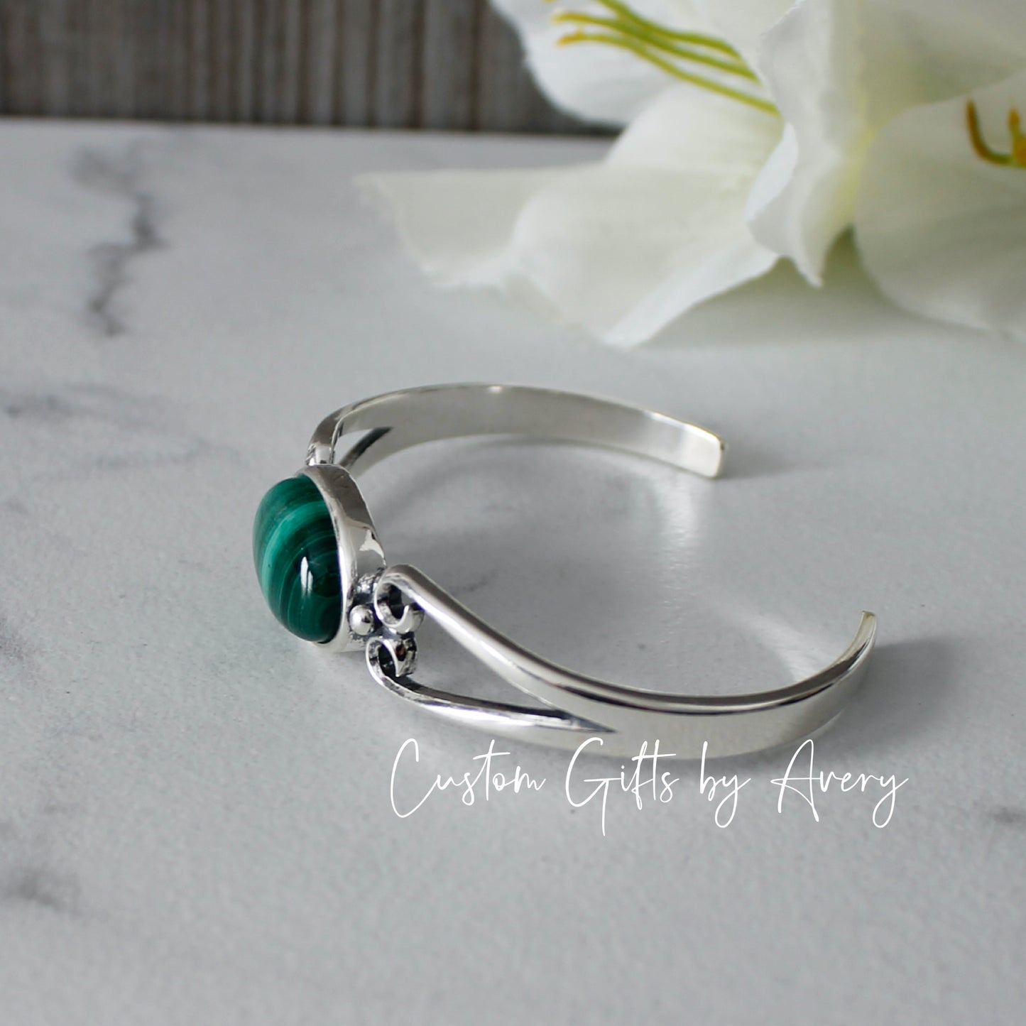 Sterling Silver & Malachite Adjustable Cuff Bracelet