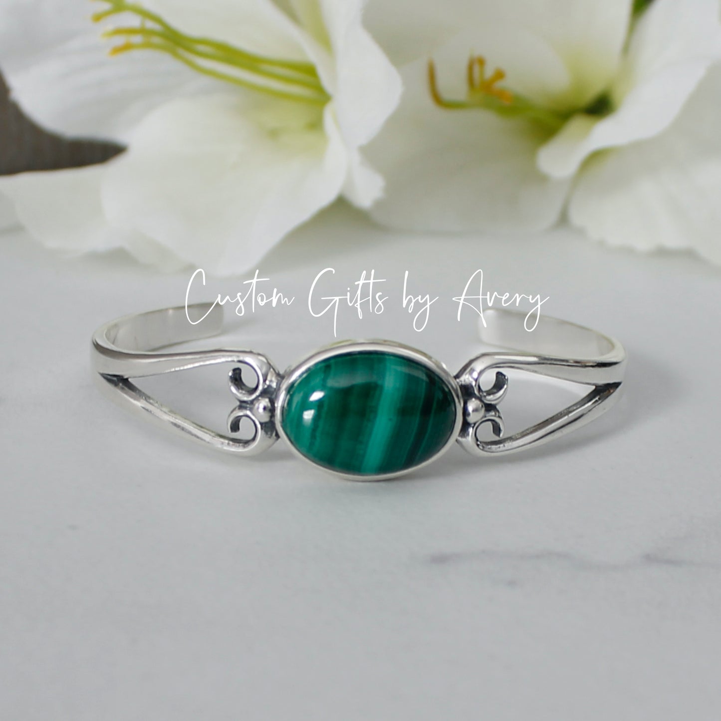 Sterling Silver & Malachite Adjustable Cuff Bracelet