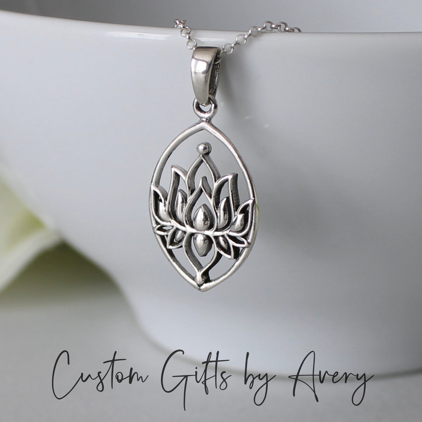 Sterling Silver Marquis Lotus Flower Necklace