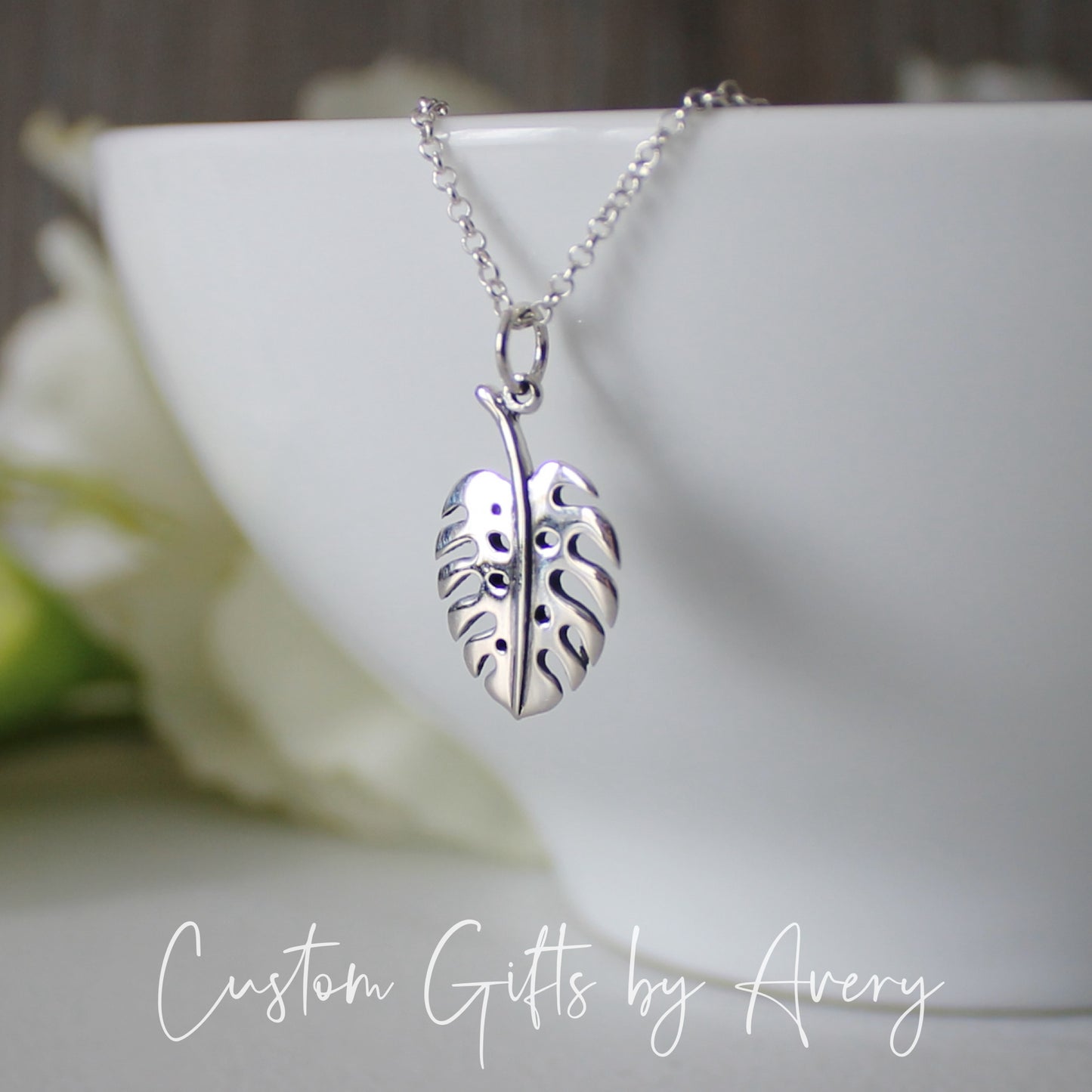 Small Sterling Silver Monstera Leaf Necklace