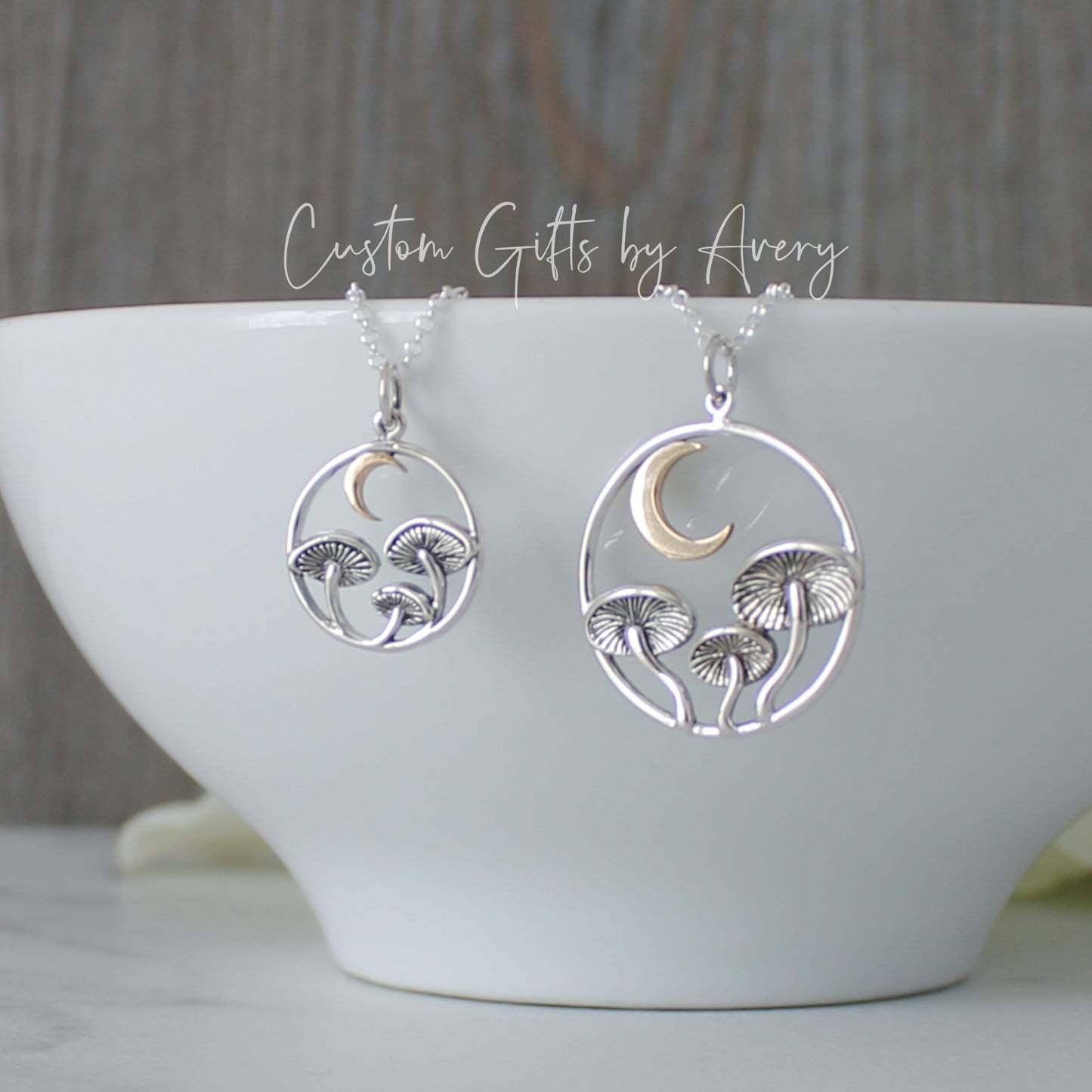 Sterling Silver Mushroom & Cresent Moon Necklace