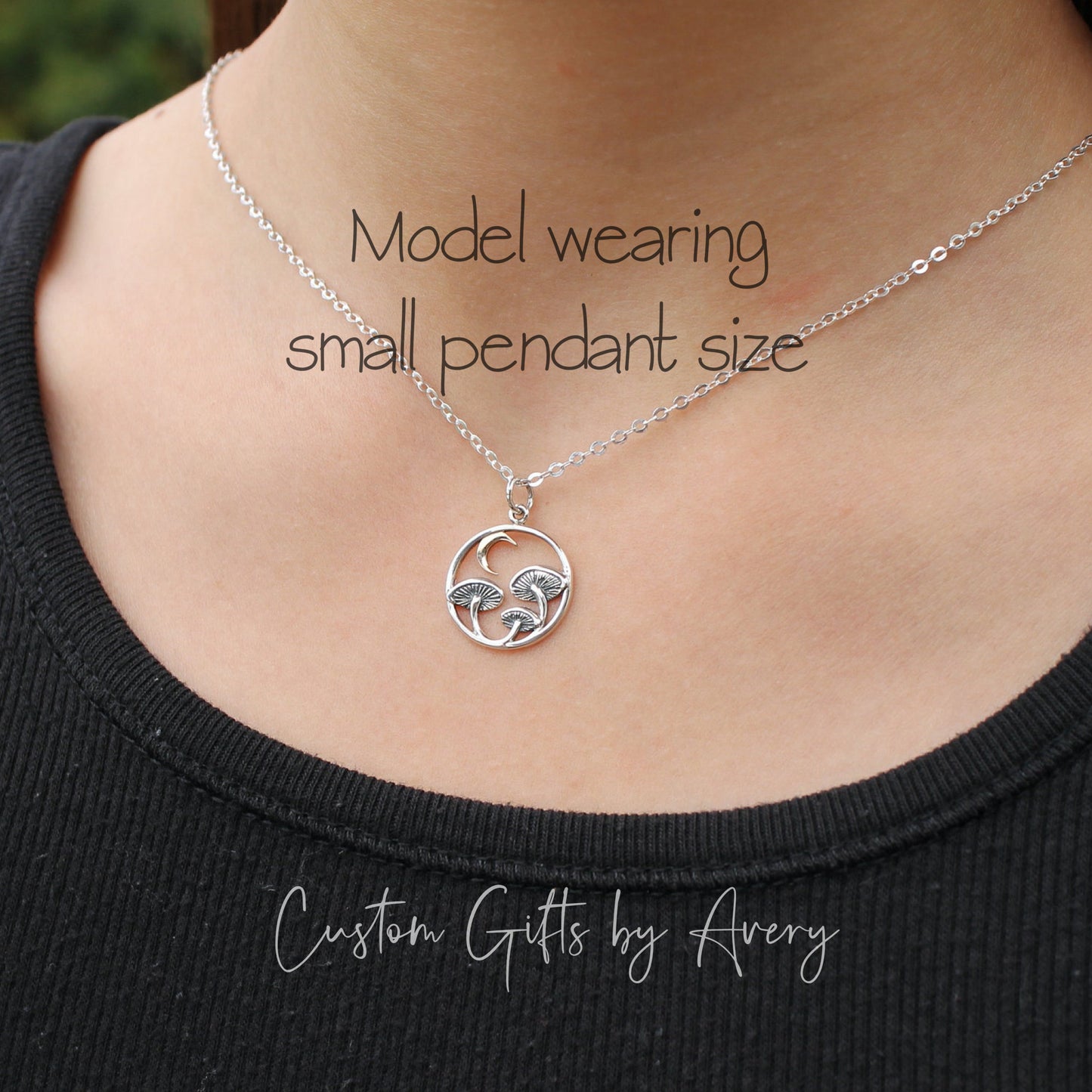 Sterling Silver Mushroom & Cresent Moon Necklace