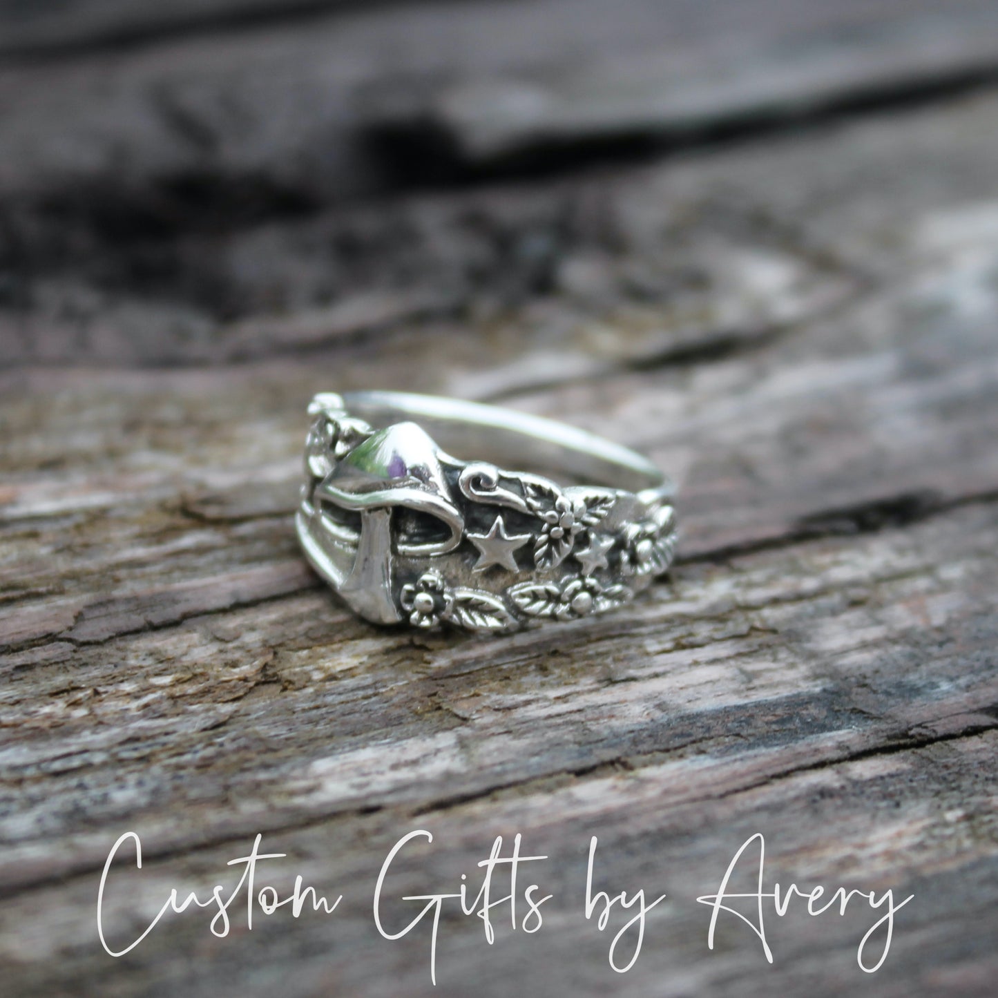 Sterling Silver Mushroom & Stars Ring