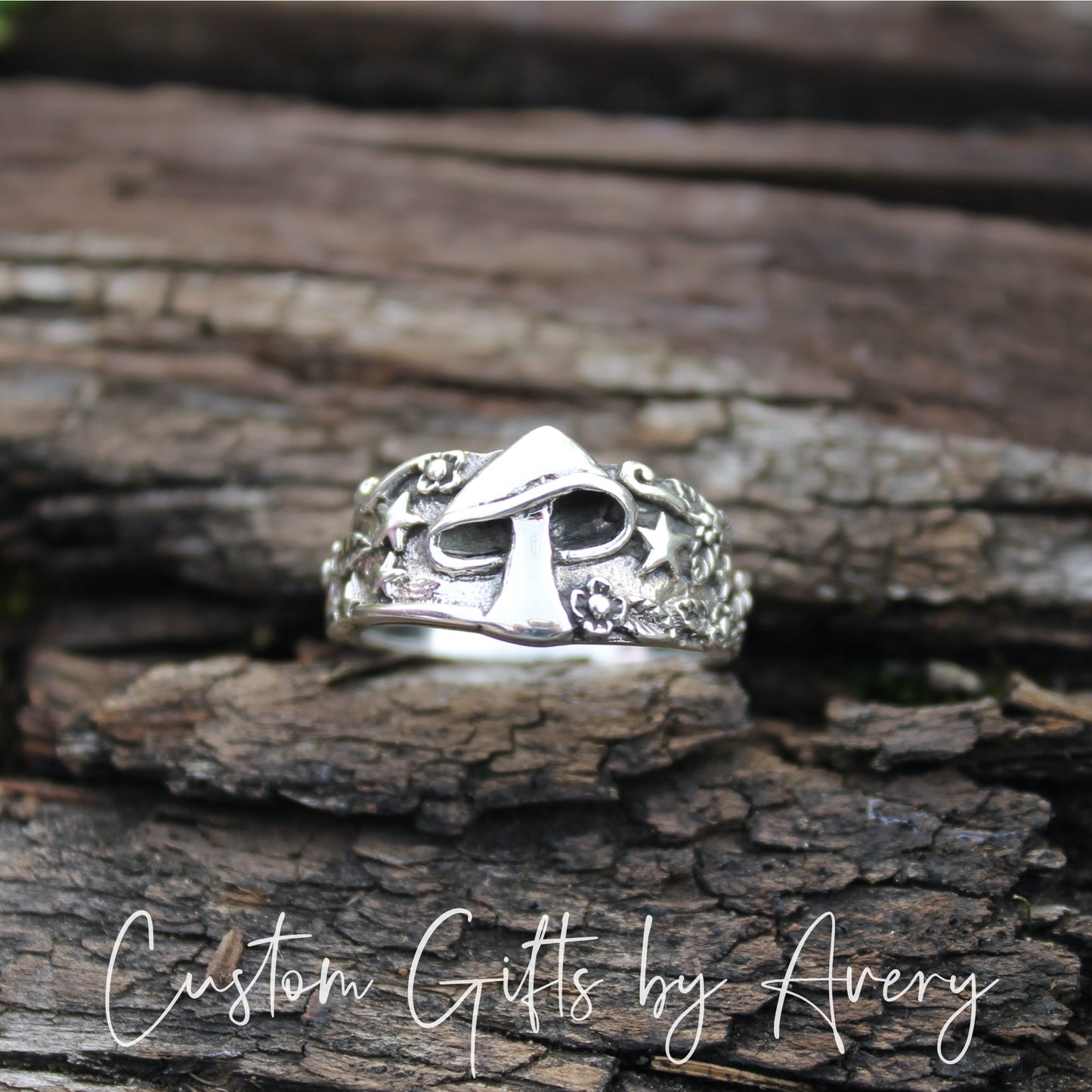 Sterling Silver Mushroom & Stars Ring