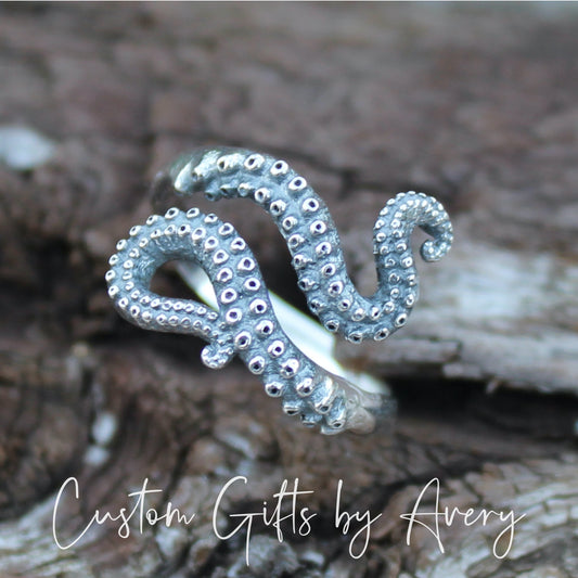 Oxidized Sterling Silver Octopus Tentacle Ring ~ Adjustable