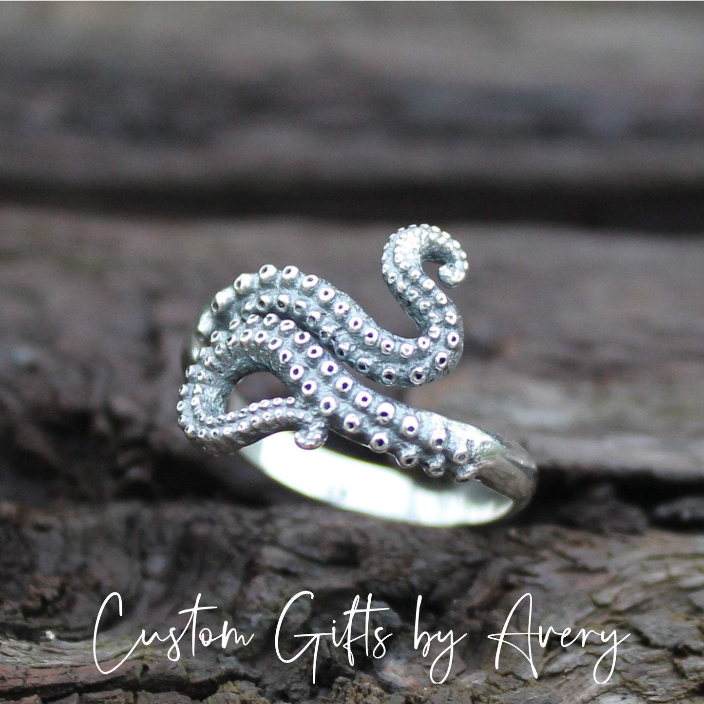 Oxidized Sterling Silver Octopus Tentacle Ring ~ Adjustable