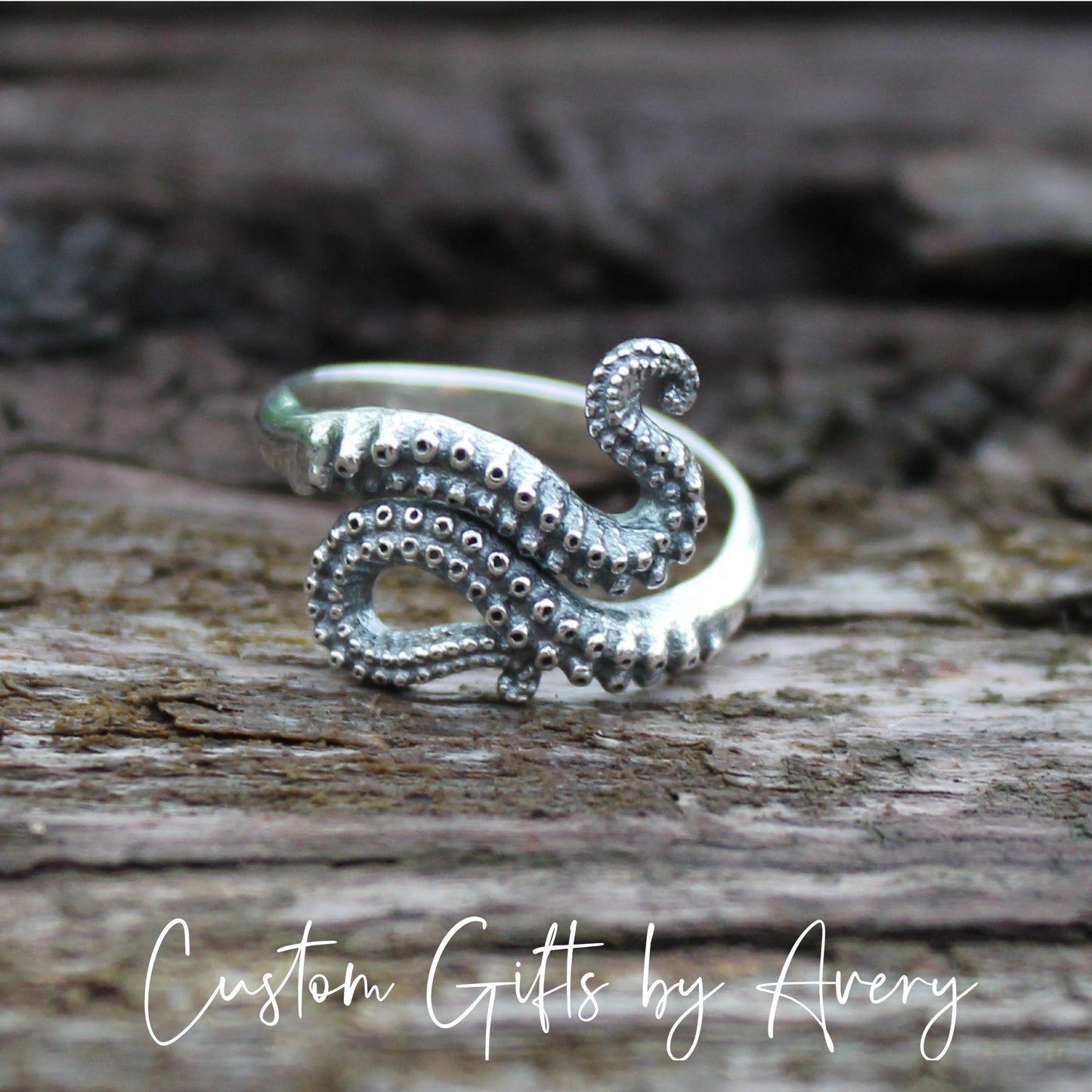 Oxidized Sterling Silver Octopus Tentacle Ring ~ Adjustable