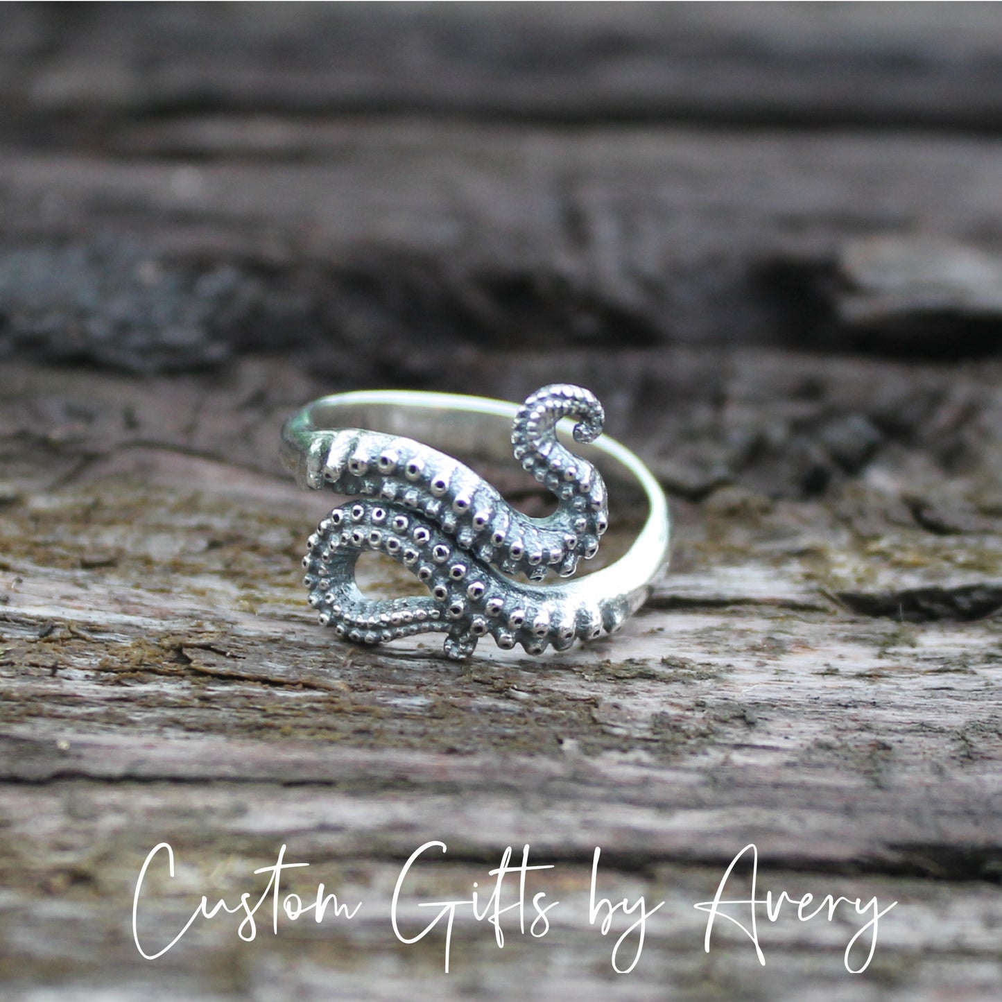 Oxidized Sterling Silver Octopus Tentacle Ring ~ Adjustable