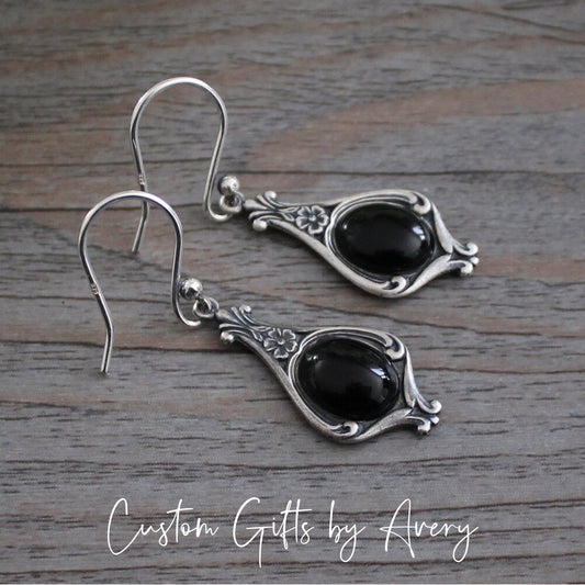 Silver Art Deco Earrings with Black Onyx Gemstones