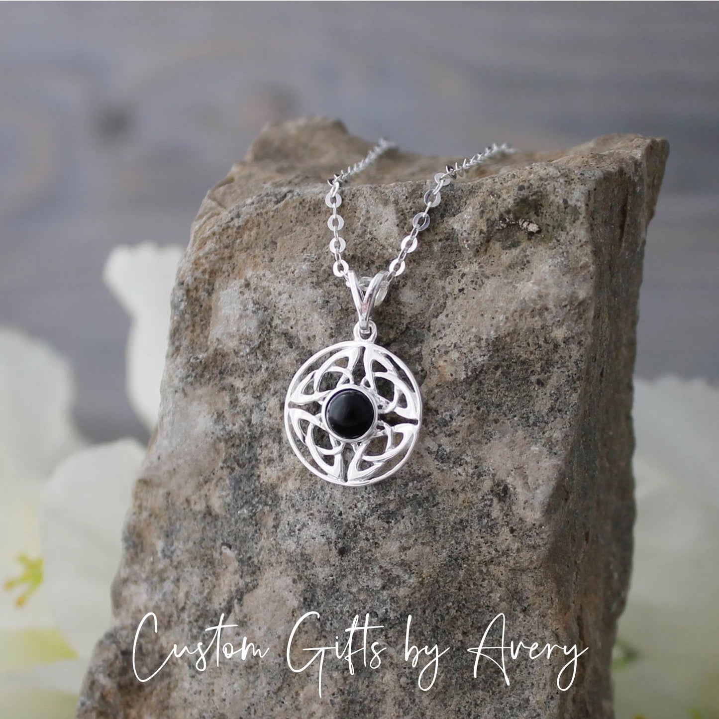 Sterling Silver Celtic Knot Necklace with Black Onyx