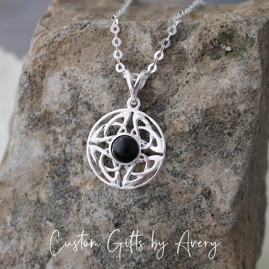 Sterling Silver Celtic Knot Necklace with Black Onyx