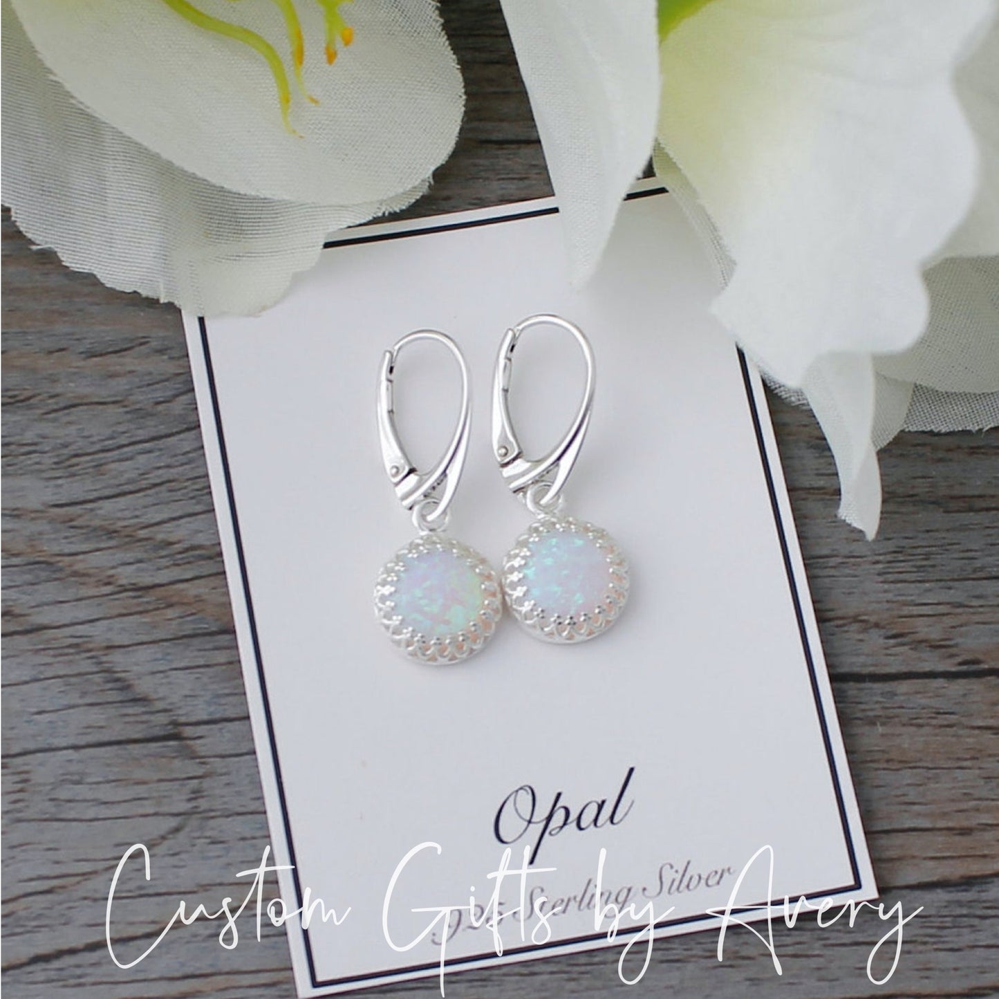 Large Crown Set Opal & Sterling Silver Earrings