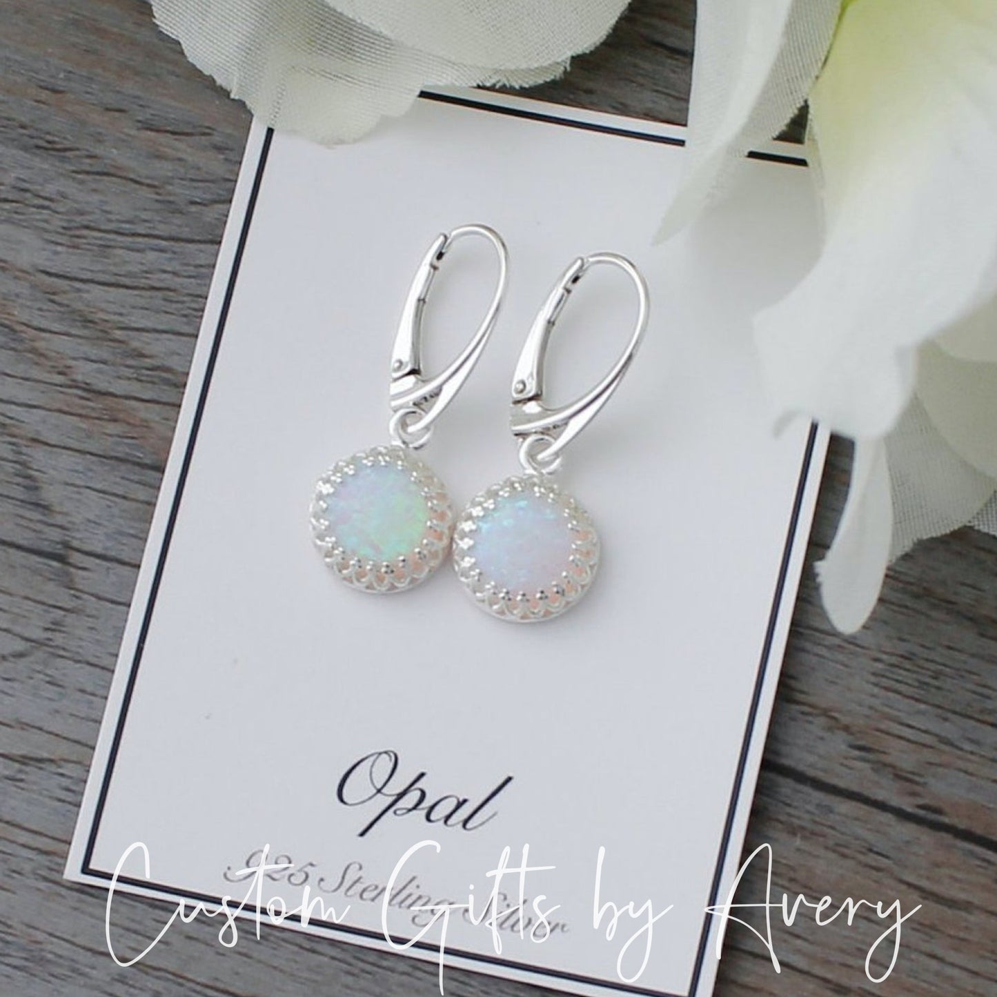 Large Crown Set Opal & Sterling Silver Earrings