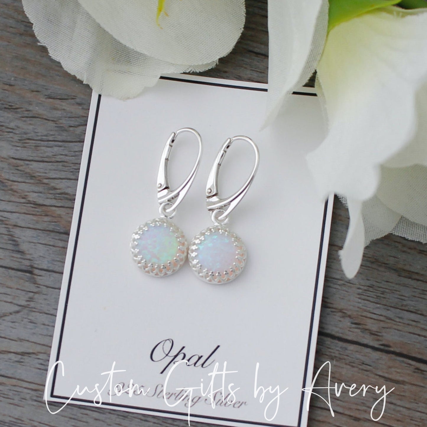 Large Crown Set Opal & Sterling Silver Earrings