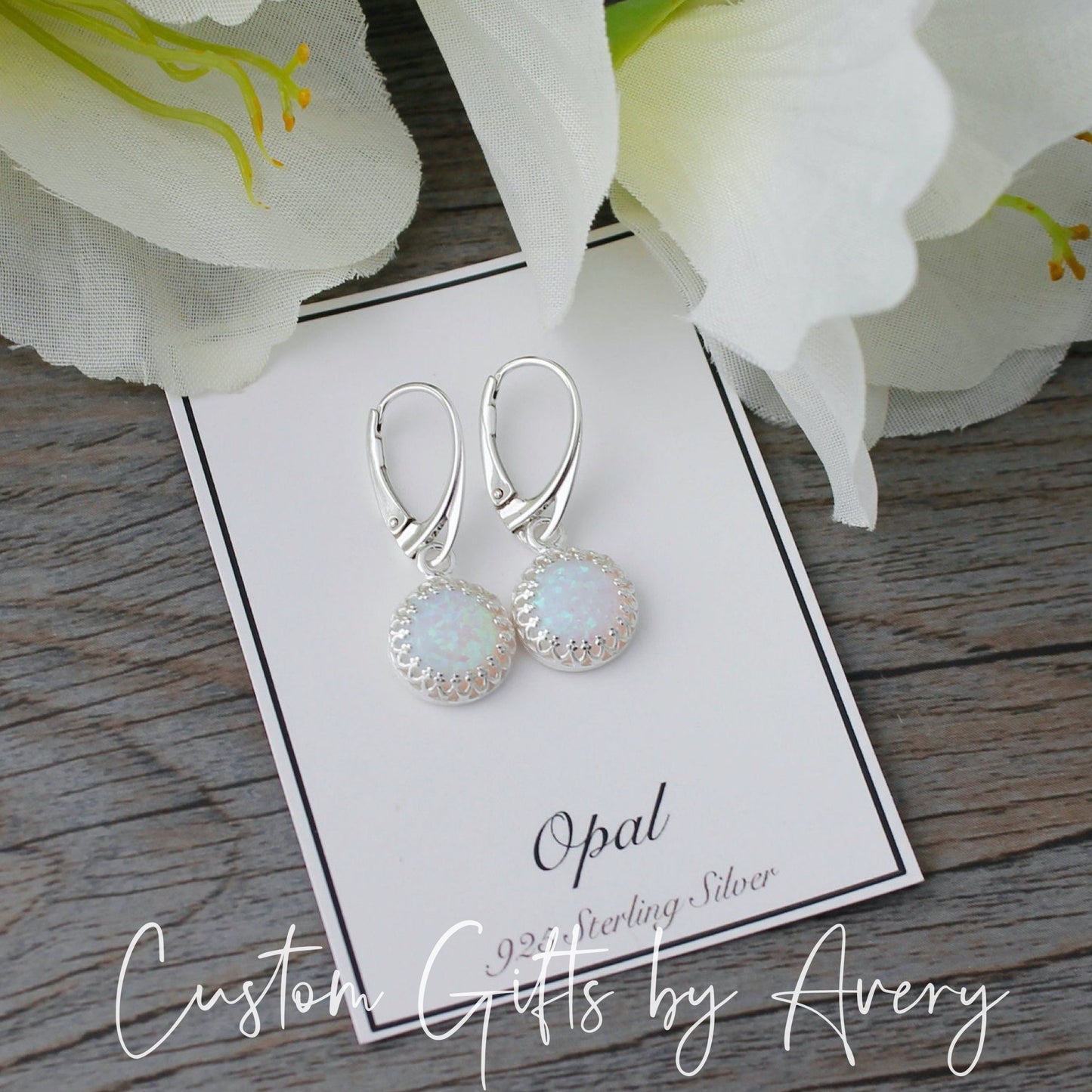 Large Crown Set Opal & Sterling Silver Earrings