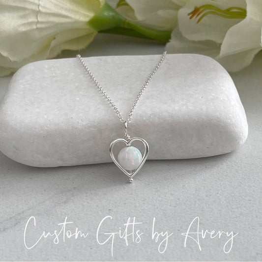 Opal in Sterling Silver Heart Cage Necklace