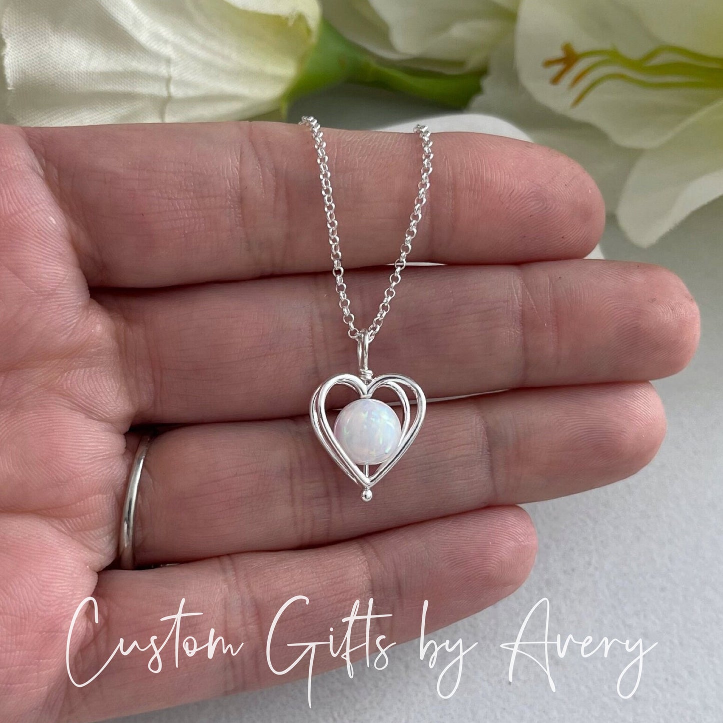 Opal in Sterling Silver Heart Cage Necklace