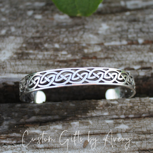 Solid Sterling Silver Adjustable Celtic Cuff Bracelet