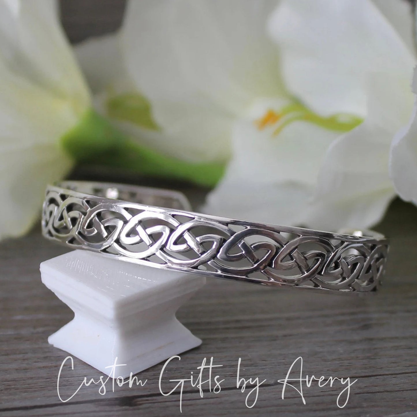 Solid Sterling Silver Adjustable Celtic Cuff Bracelet