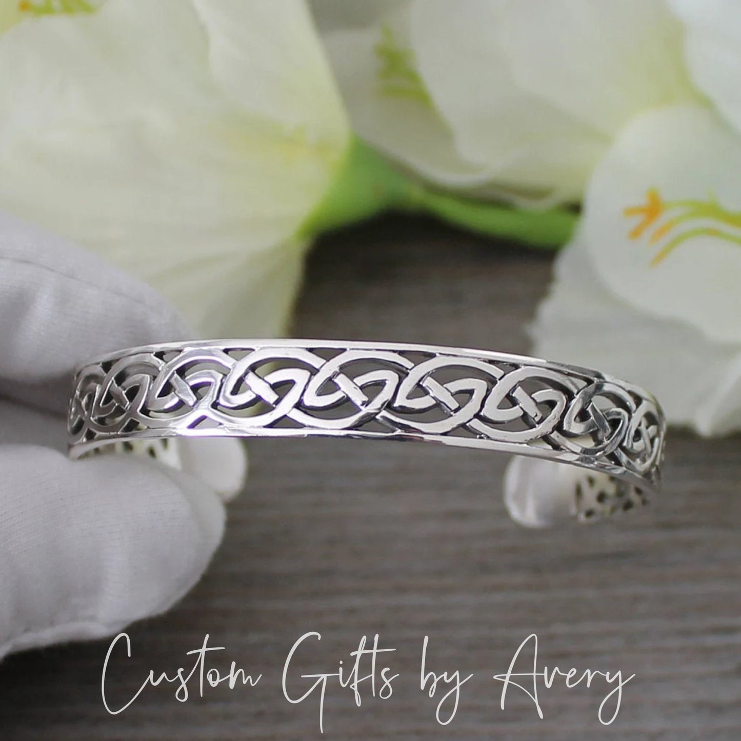 Solid Sterling Silver Adjustable Celtic Cuff Bracelet