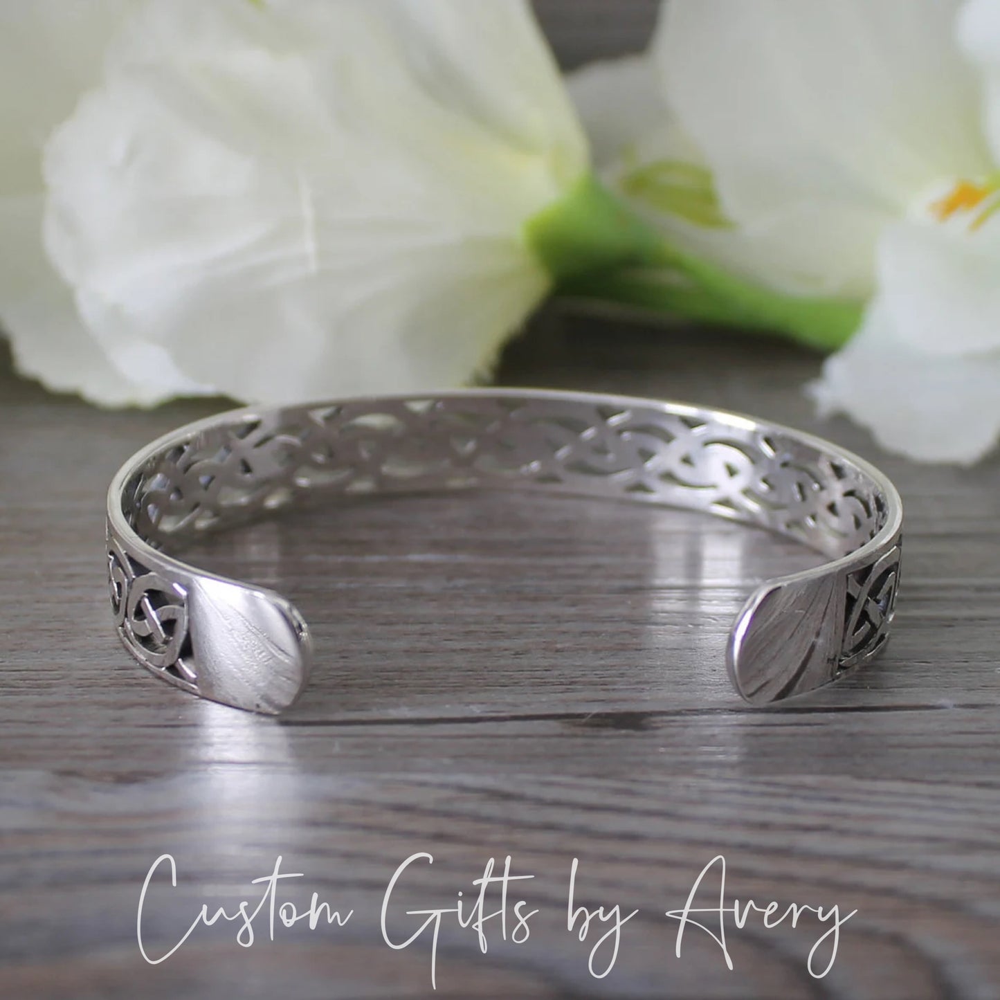 Solid Sterling Silver Adjustable Celtic Cuff Bracelet