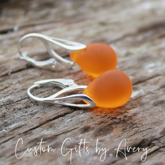 Orange Cultured Sea Glass & Sterling Silver Earrings