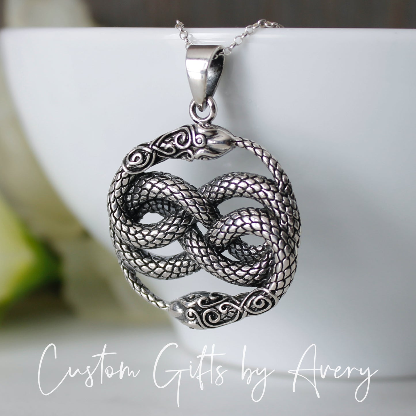 Oxidized Sterling Silver Ouroboros Necklace