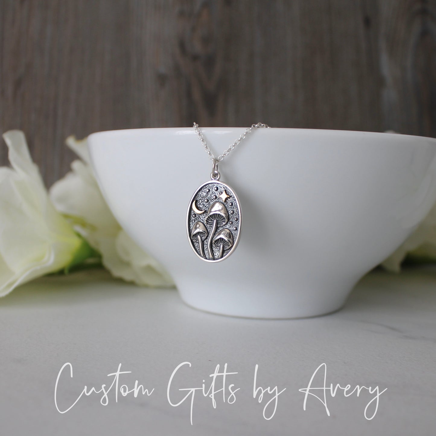 Sterling Silver Oval Mushroom Coin Necklace