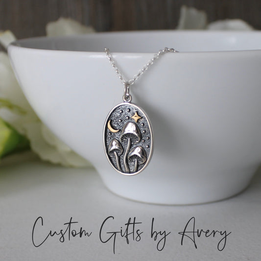 Sterling Silver Oval Mushroom Coin Necklace