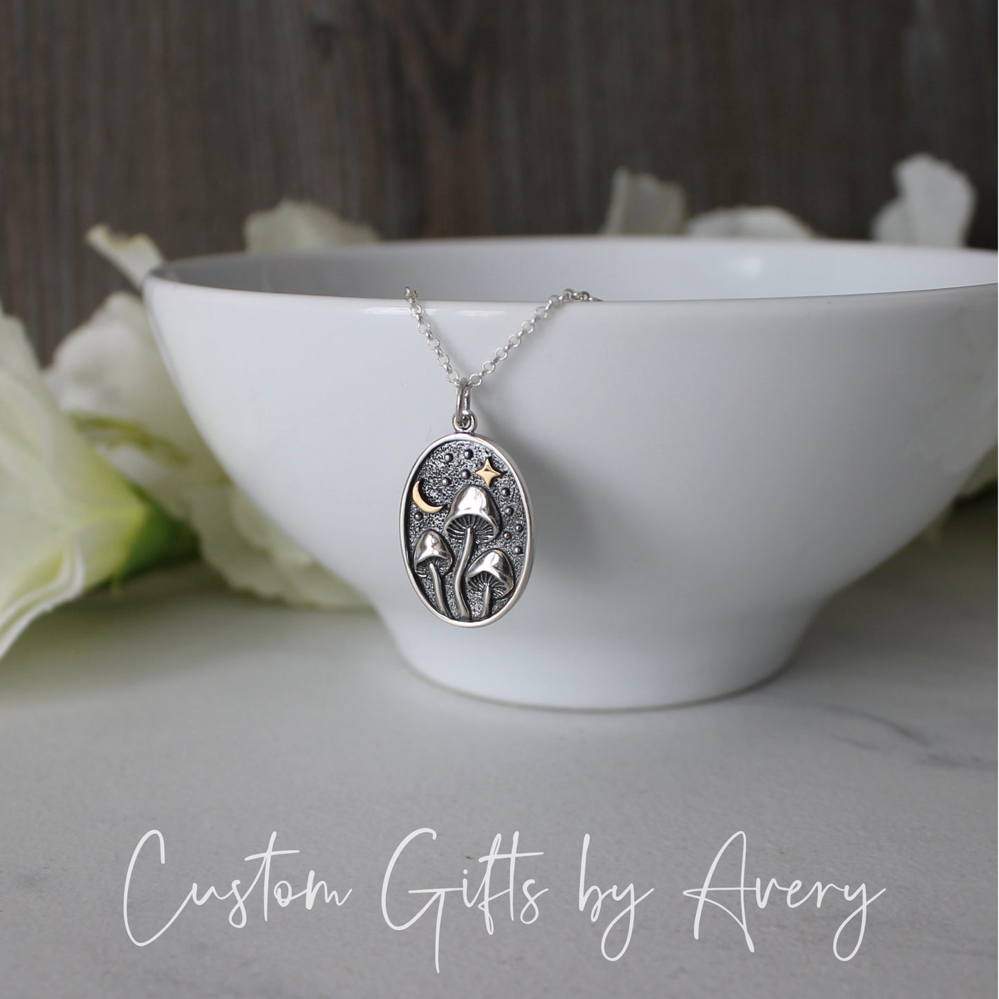 Sterling Silver Oval Mushroom Coin Necklace