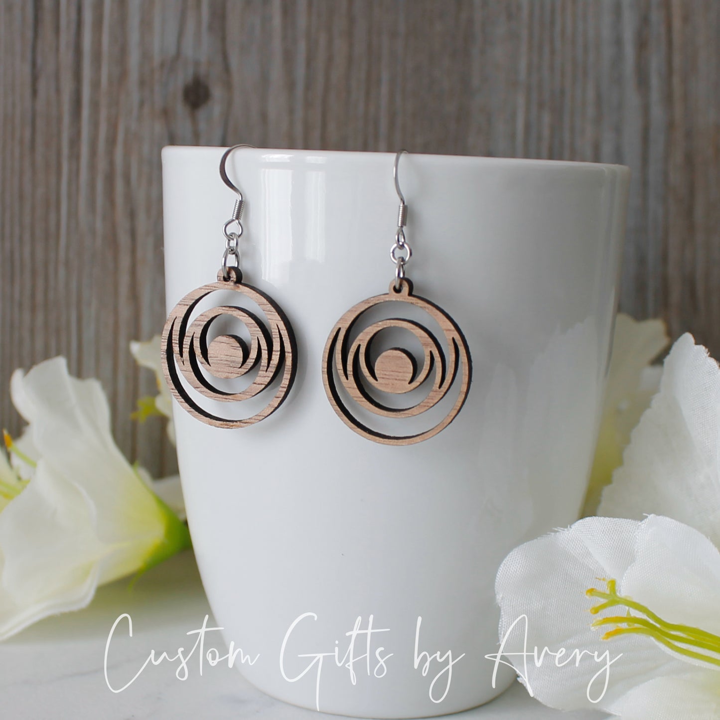 Interlocking Circle Earrings in Walnut Wood