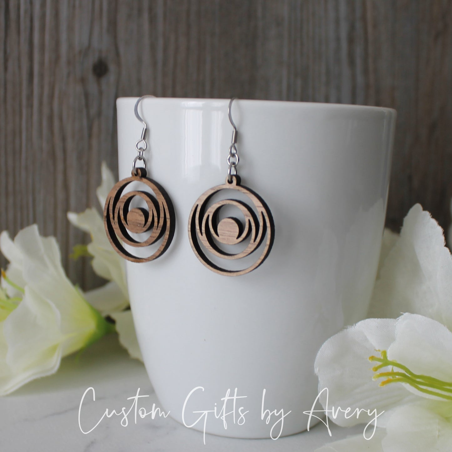 Interlocking Circle Earrings in Walnut Wood