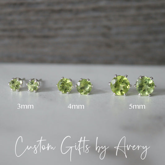 Tiny Sterling Silver & Genuine Peridot Studs