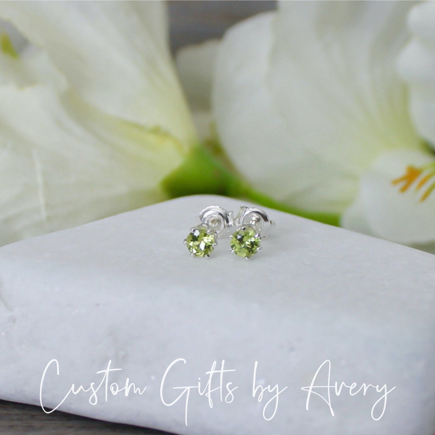 Tiny Sterling Silver & Genuine Peridot Studs