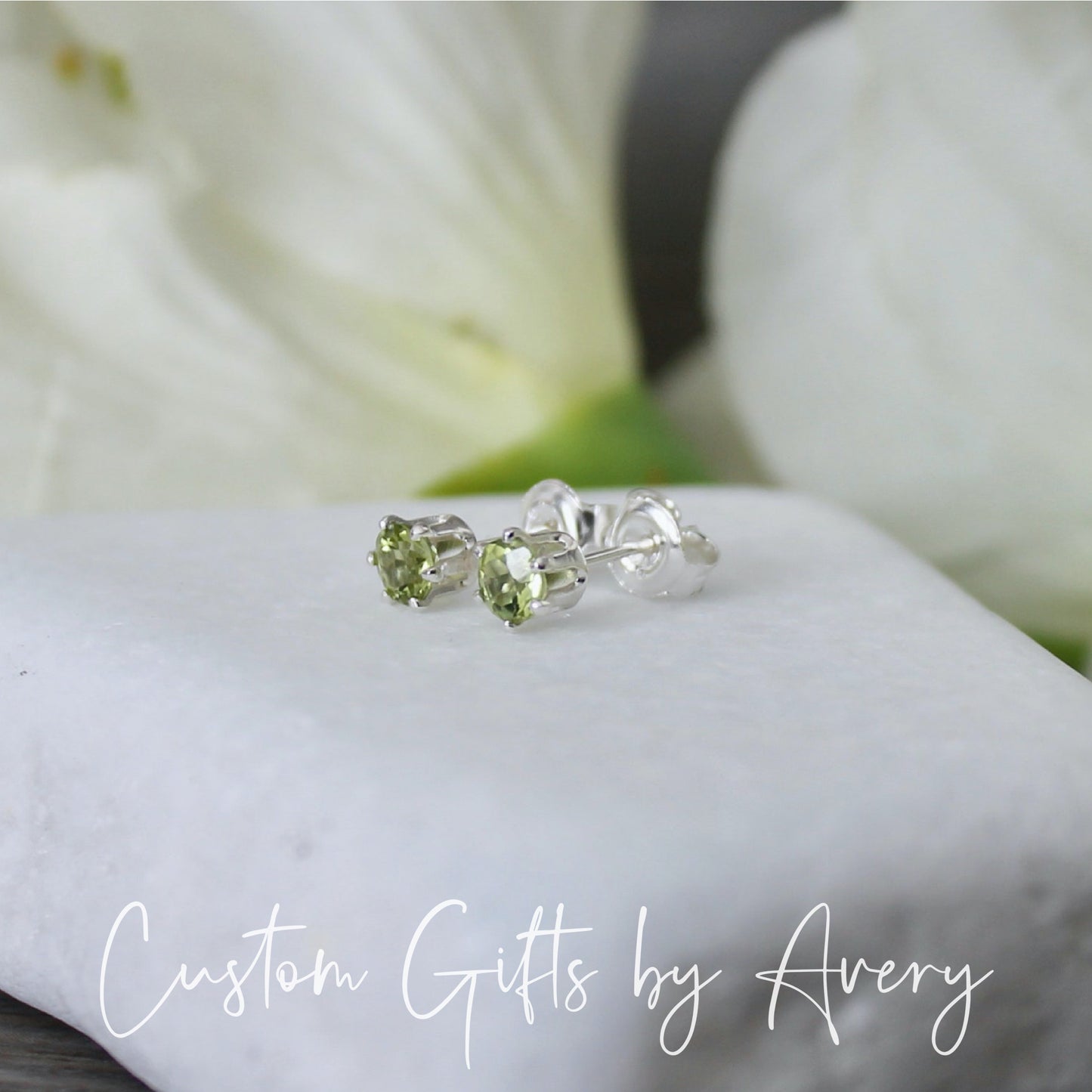 Tiny Sterling Silver & Genuine Peridot Studs