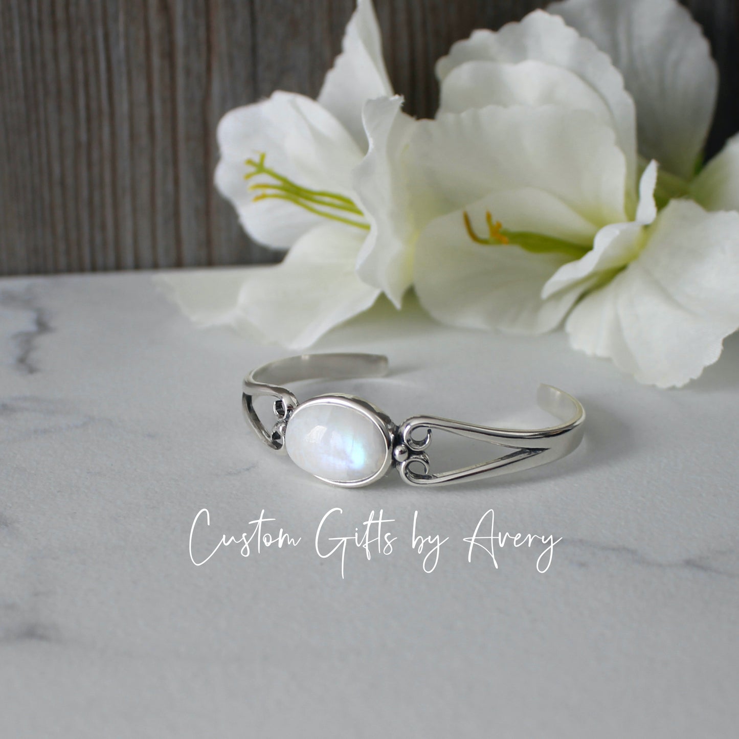 Sterling Silver & Rainbow Moonstone Adjustable Cuff Bracelet