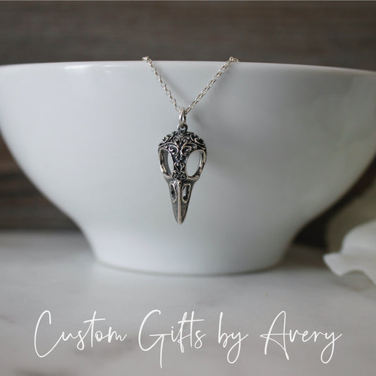 Sterling Silver Raven Skull Necklace