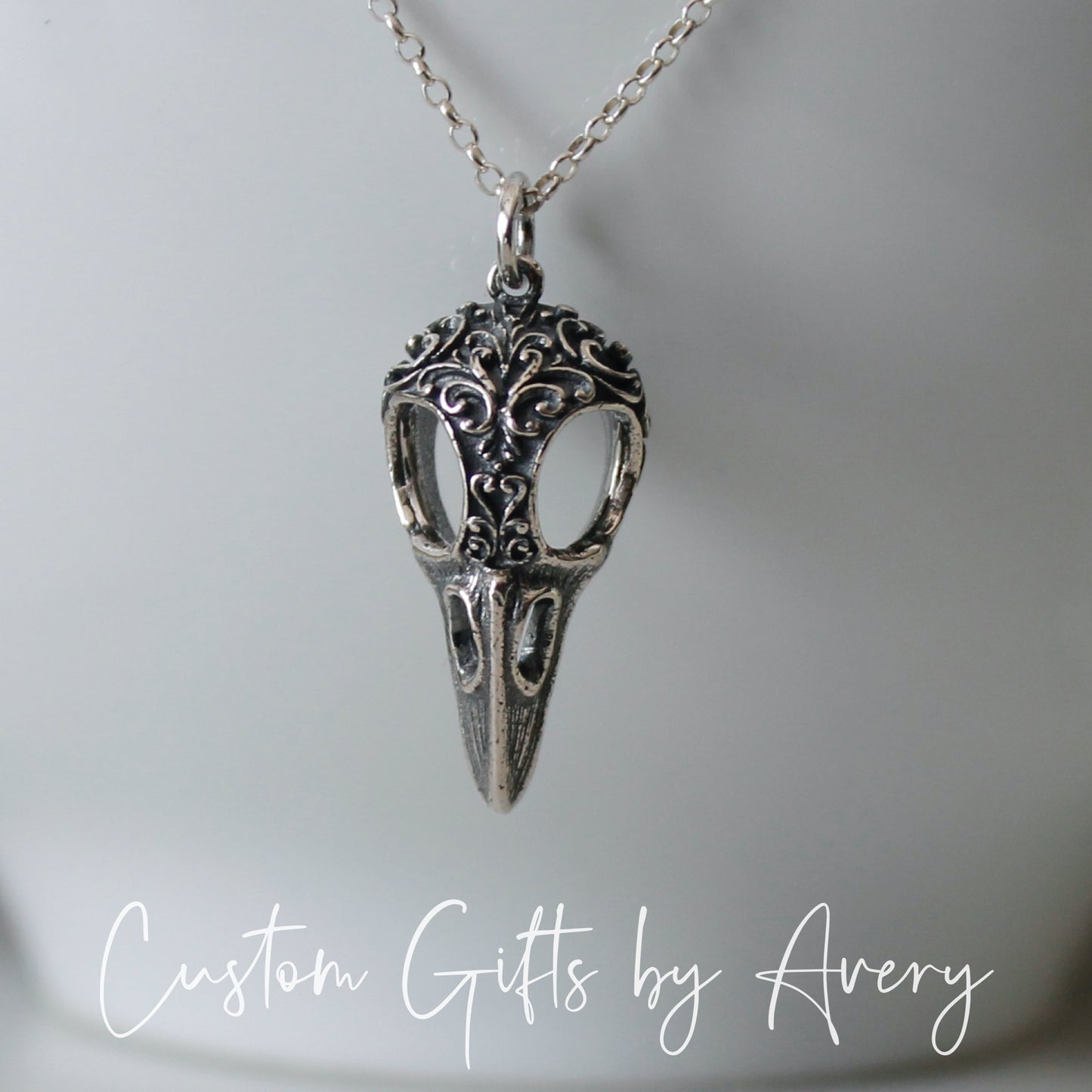 Sterling Silver Raven Skull Necklace