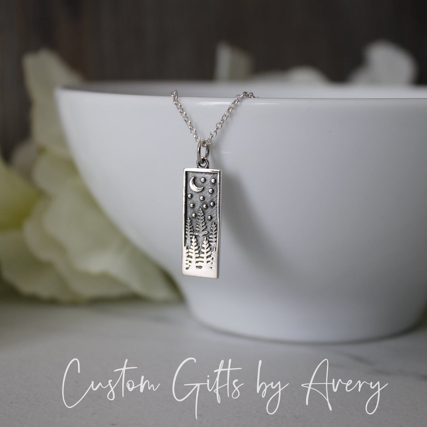 Sterling Silver Pine Tree Forest at Night Necklace